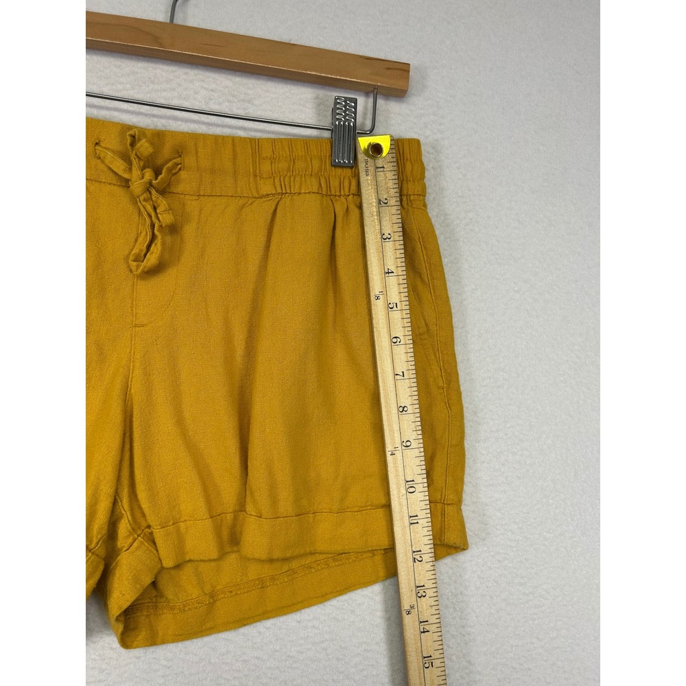 Summer Boho Old Navy Womens Medium Mustard Yellow Linen Blend Drawstring Shorts - Picture 4 of 9